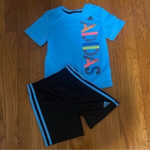 Little Boys Adidas Vibrant Blue Tee and Black Shorts Set Size 4